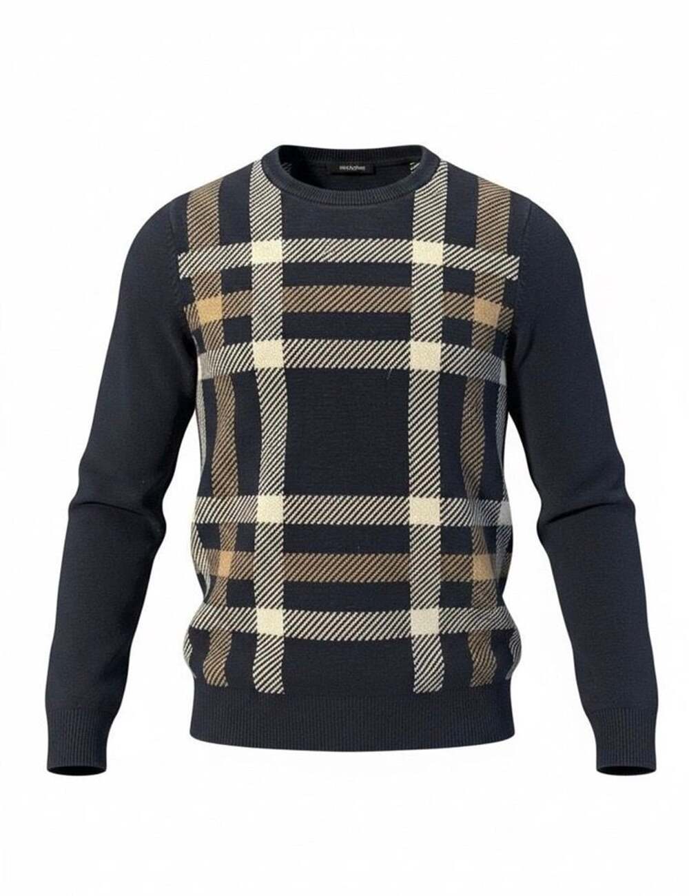Express Men’s XS Navy Blue Plaid Crewneck Sweater 100% Cotton Pullover